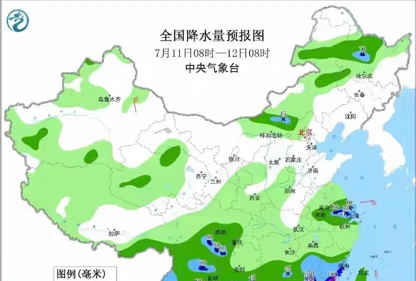 7月11-14号全国天气，新一轮降雨中心已定，大雨暴雨分布如下